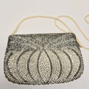 Gallery Originals Evening Purse Silver Hand-beaded Braid Strap Vintage 80s